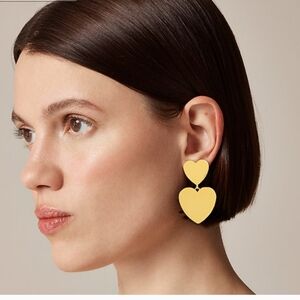 J Crew Gold Double Heart Drop Earrings NEW